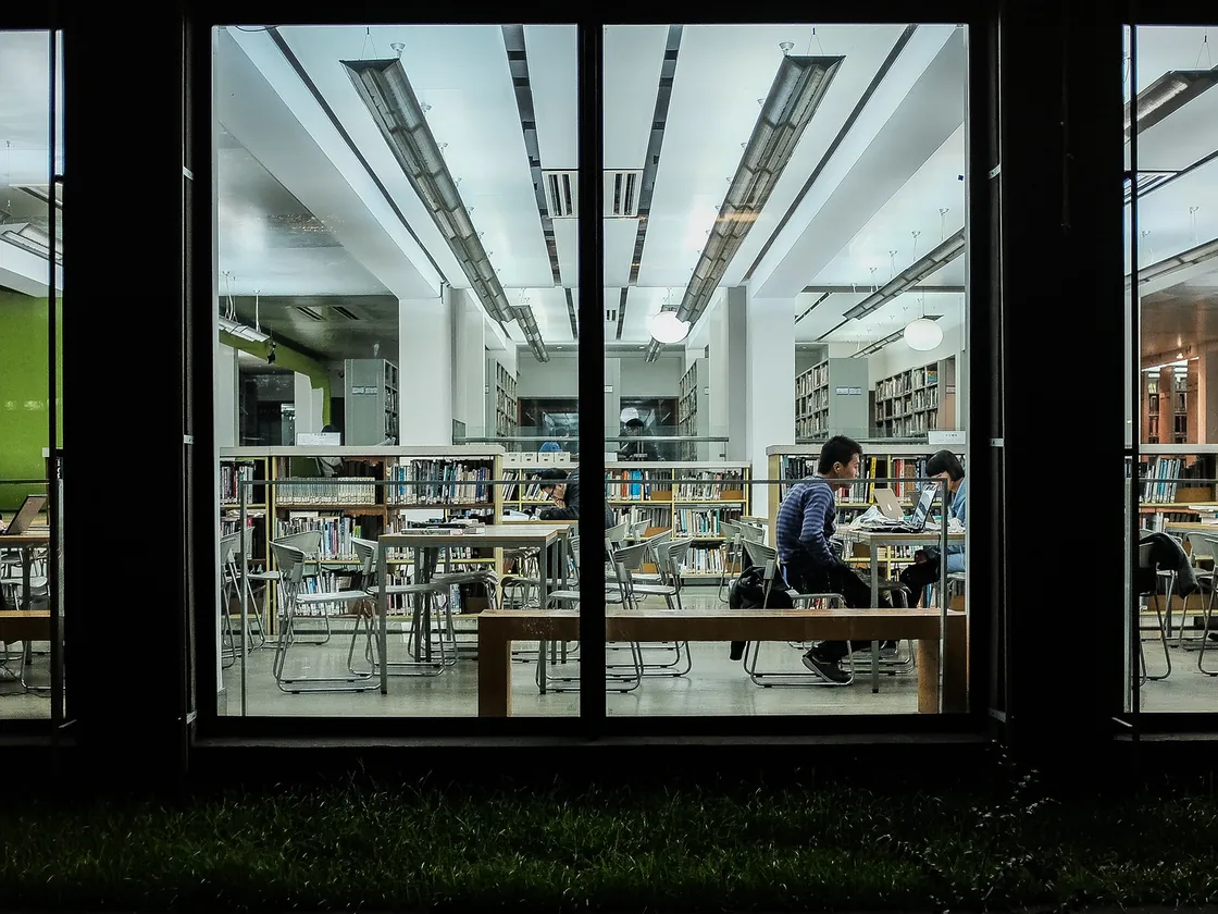 Students studying at night in the Tongji University Library in Shanghai